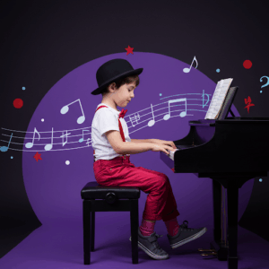 Kid Playing Piano - Bowtie & Hat